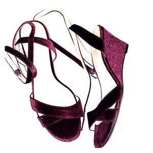 Nine West Maroon Peep Toe Velvet Heeled Wedges